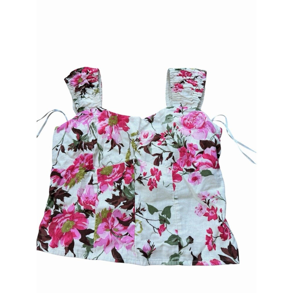 NEW Abercrombie & Fitch Floral Linen Blend Smocked Corset Top Small Coquette